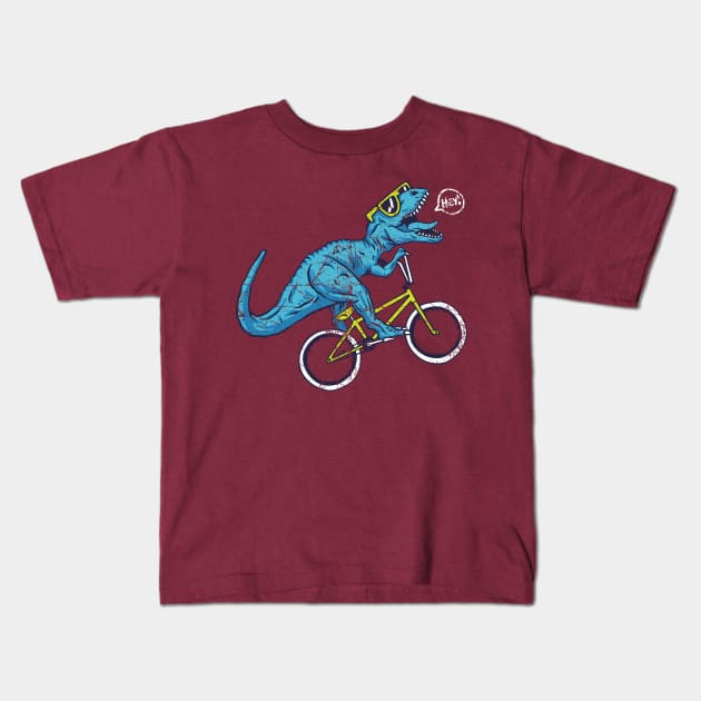 Ever seen a dinosaur ride a bike? Kids T-Shirt by WorldDinosaurs